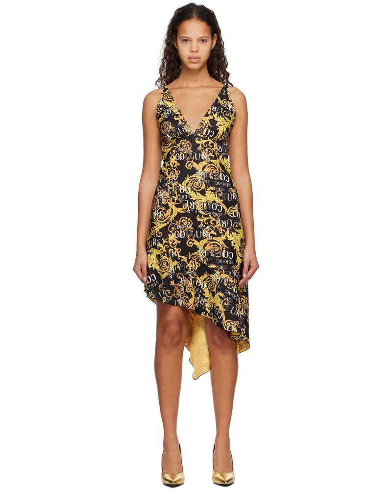 Versace Jeans Black Regalia Baroque Midi Dress Eg89