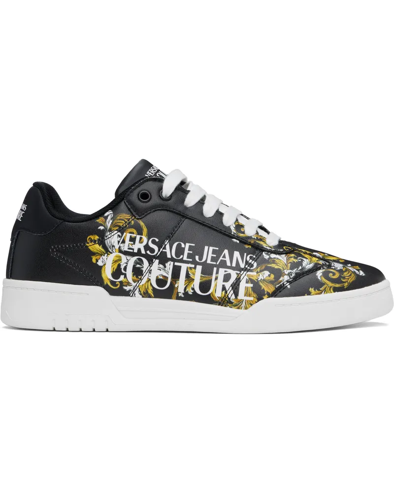 Versace Jeans Black & Gold Outline Barocco Brooklyn Sneakers Eg89-black
