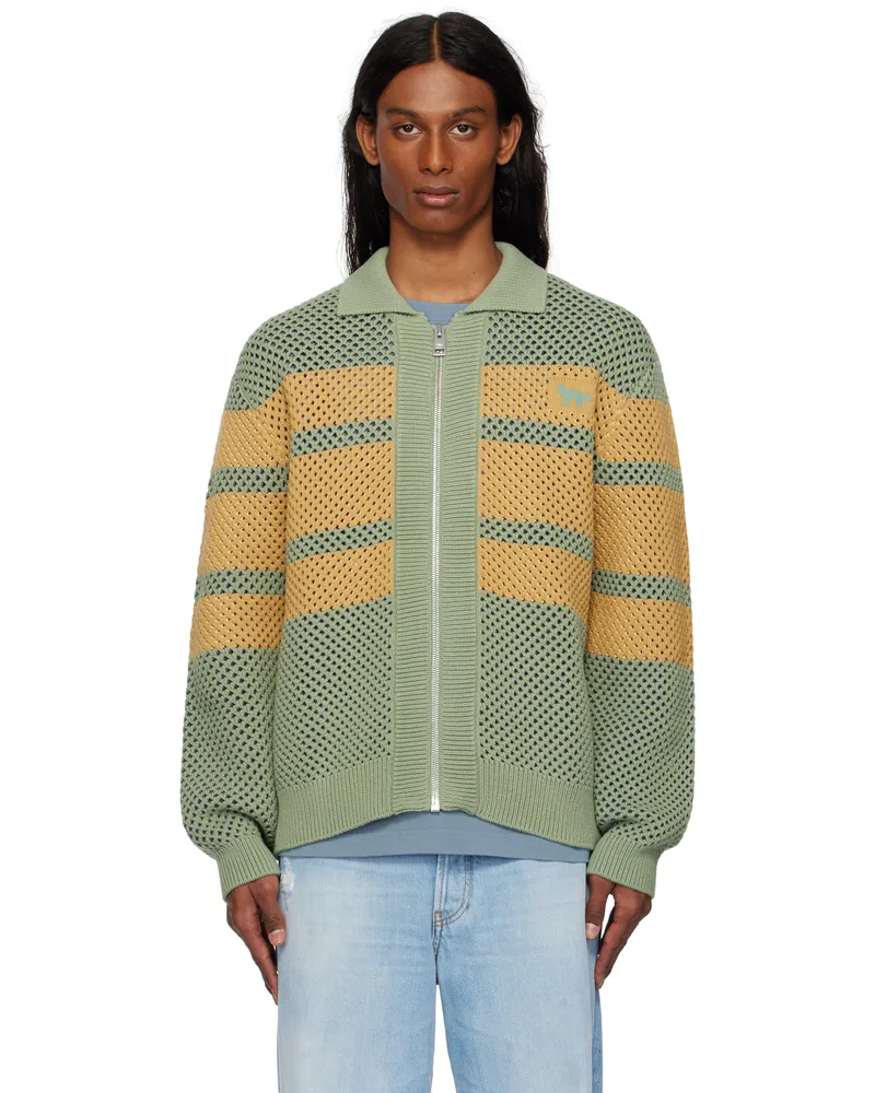 Kitsuné Khaki Striped Mesh Blouson Jacket 0251