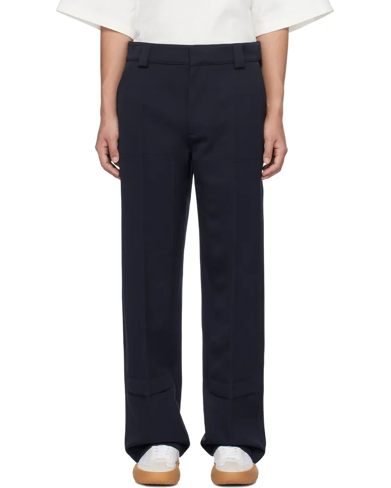 Bottega Veneta Navy Wool Grain De Poudre Trousers 6113