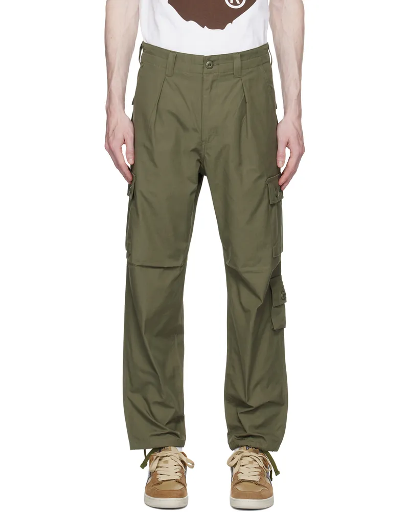 BAPE Khaki Pleated Cargo Pants Olive