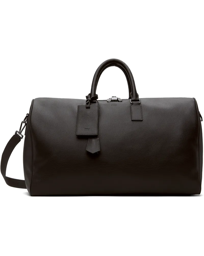 HUGO BOSS Brown BECKHAM Edition Grained Leather Holdall Duffle Bag 202-dark