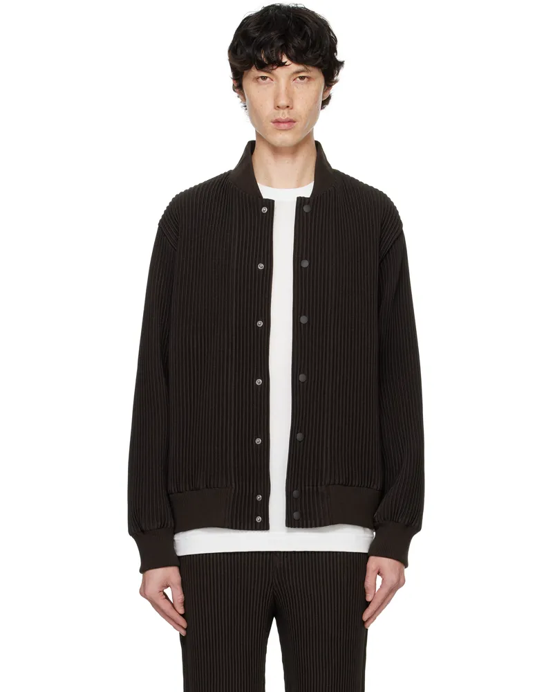 Issey Miyake Brown Kersey Pleats Bomber Jacket 44-brown