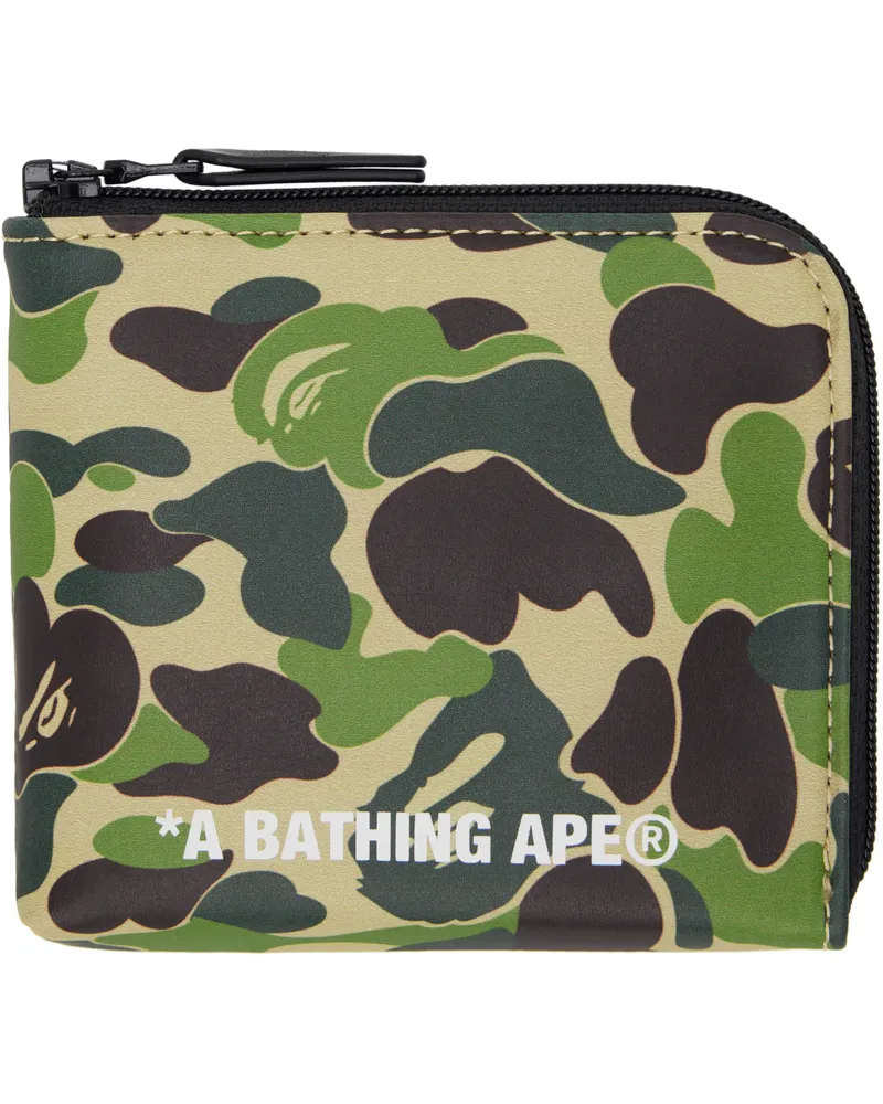 BAPE Green ABC Camo PU Leather Mini Zipped Wallet Green