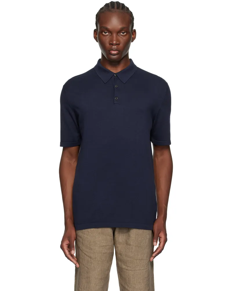 Sunspel Navy Sea Island Cotton Polo Light