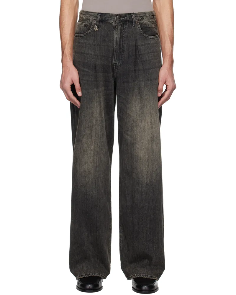 R13 Black Damon Pleated Wide Leg Jeans Ellery