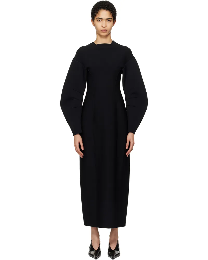 Jil Sander Black Squareneck Longsleeve Knitted Midi Dress 001