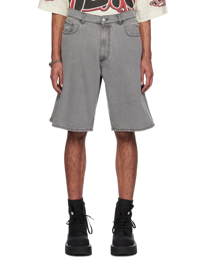 1017 ALYX 9SM Black Distressed Carpenter Denim Shorts Gry0004