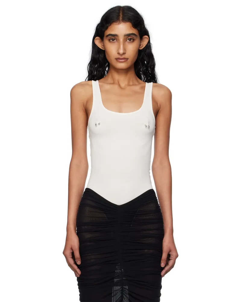 Thierry Mugler White Pierced Tank Bodysuit 1014