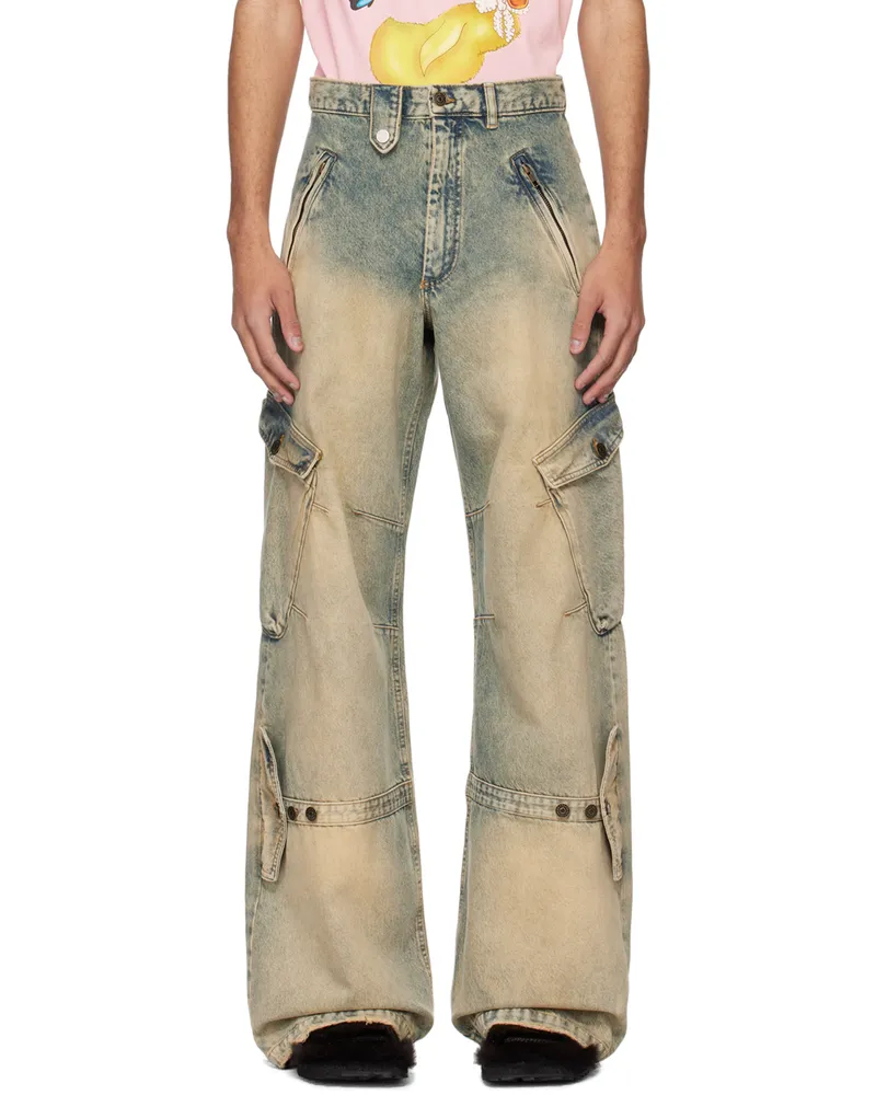 Egonlab Beige Cargo Pocket Jeans Champagne