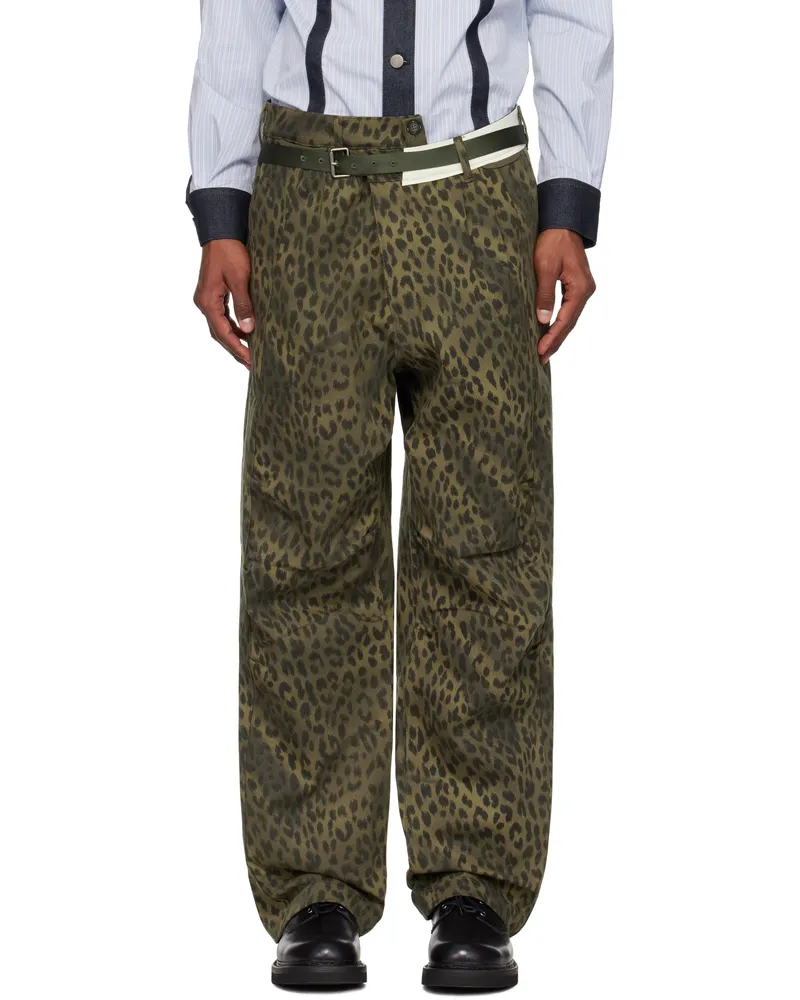 Andersson Bell Khaki Leopard Cross-Over Wide Jeans Khaki