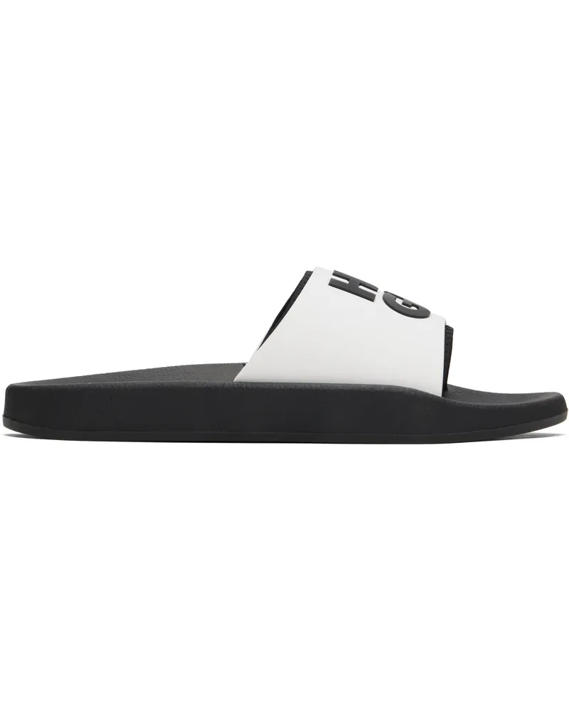 HUGO BOSS White & Black Logo-Branded Straps Pool Slides 009-black