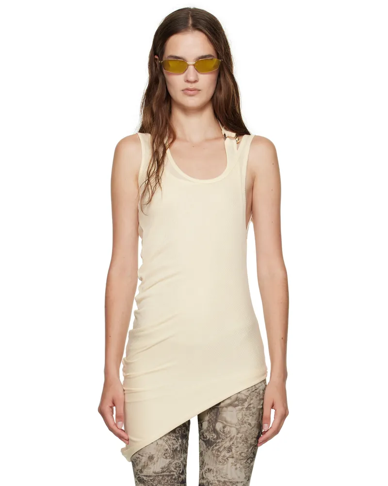 Jean Paul Gaultier Off-White Ribbed Twisted Double Layer Piercing Tank Top 03