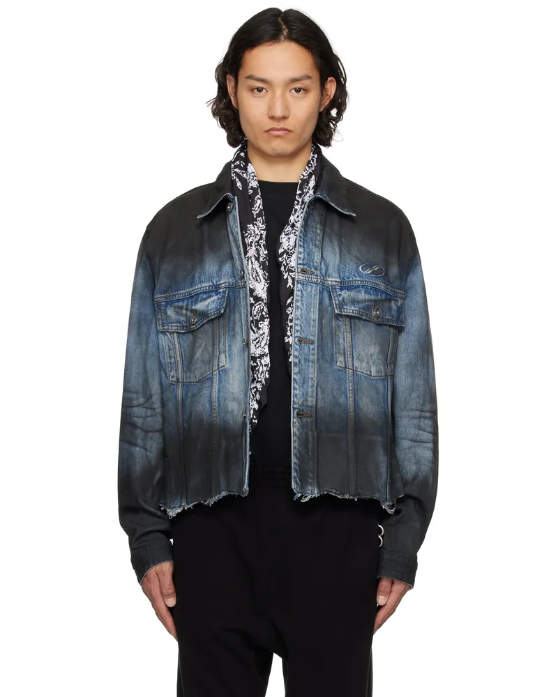 WE 11 DONE Blue Sprayed Sporty Selldone Denim Jacket Blue