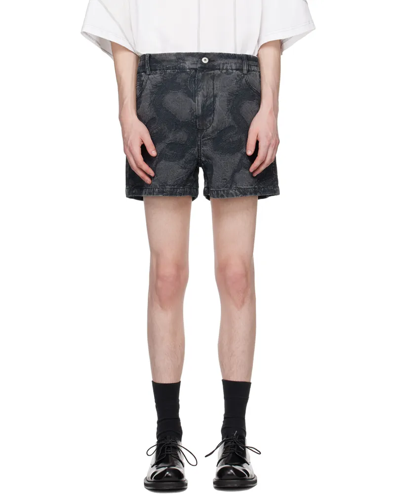 Feng Chen Wang Black Dragon Denim Shorts Black