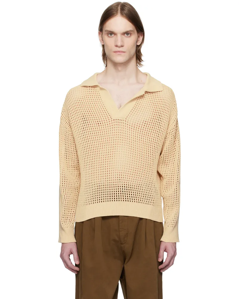CMMN SWDN Beige Arram Open Knit Polo Ecru