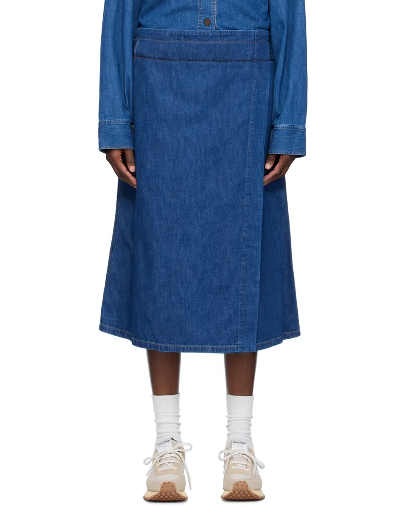 Studio Nicholson Indigo Wrap Denim Midi Skirt Indigo