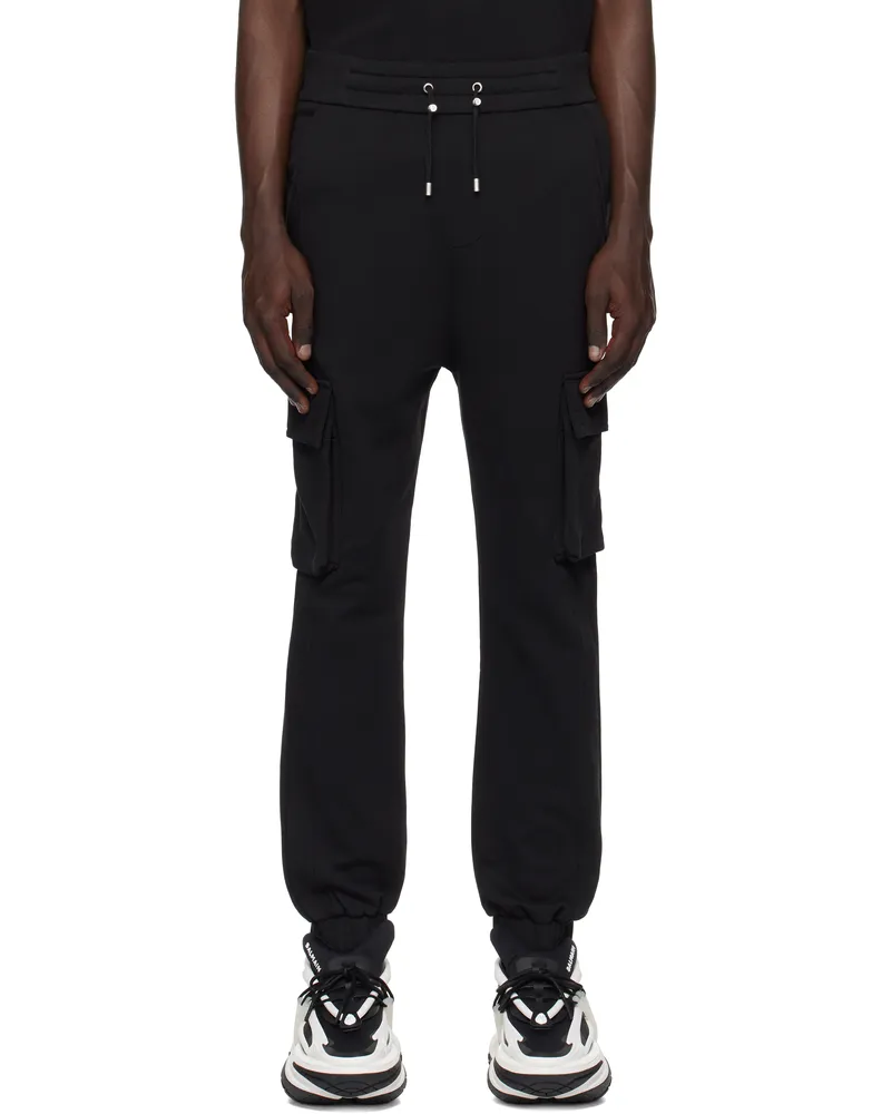 Balmain Black 'Balmain Paris' Print Cargo Pants Eab
