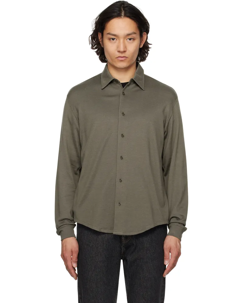 Lady White Co. Khaki Long-Sleeve Jersey Button Down Shirt Grey
