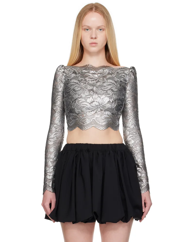 Paco Rabanne Silver Cropped Lace Top Black