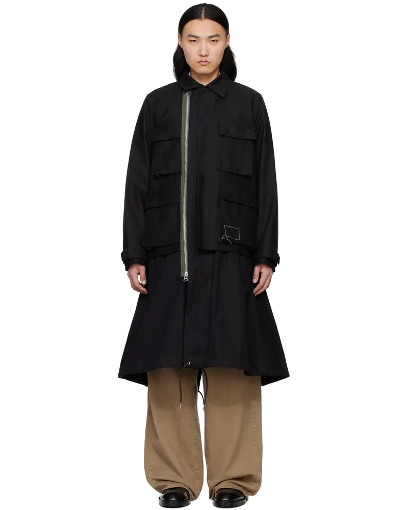 Sacai Black WTAPS Edition Cotton Back Satin Coat 001
