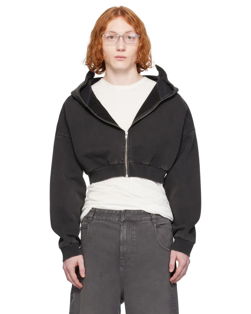 Entire Studios Black Cropped Full Zip Hoodie Washedblack