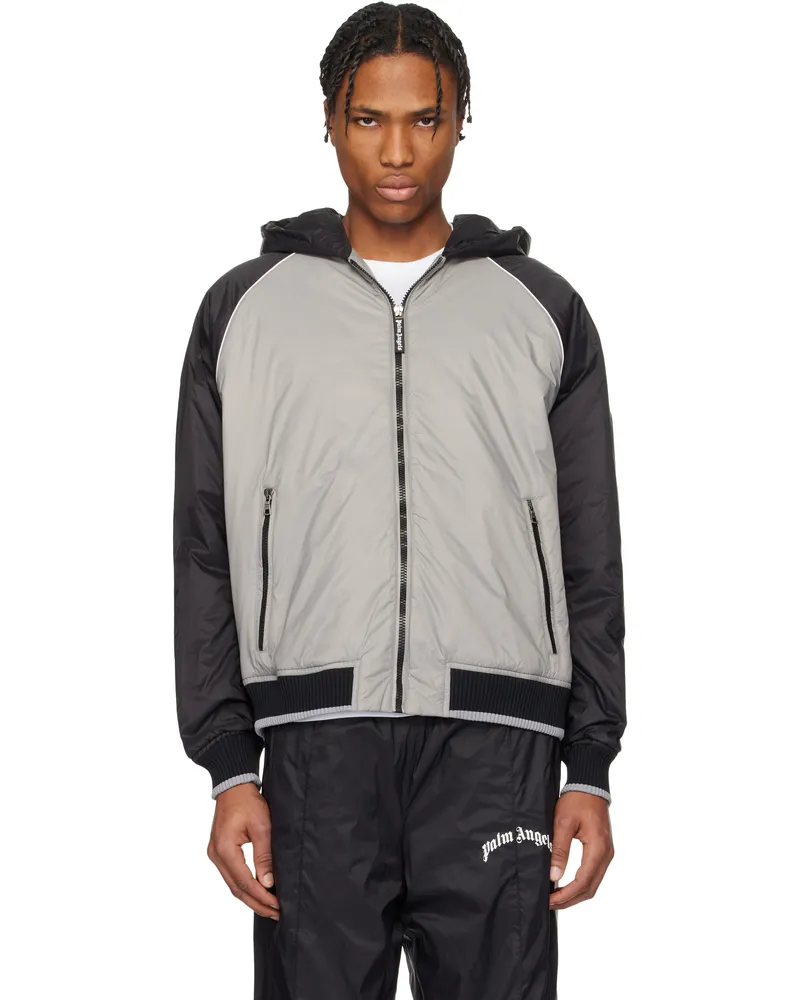 Palm Angels Black & Gray Curved Logo Windbreaker Jacket Grey