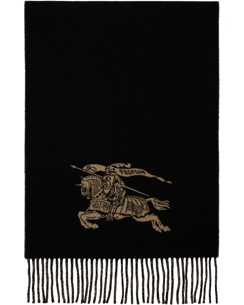 Burberry Tan & Black Reversible EKD Cashmere Scarf Camel