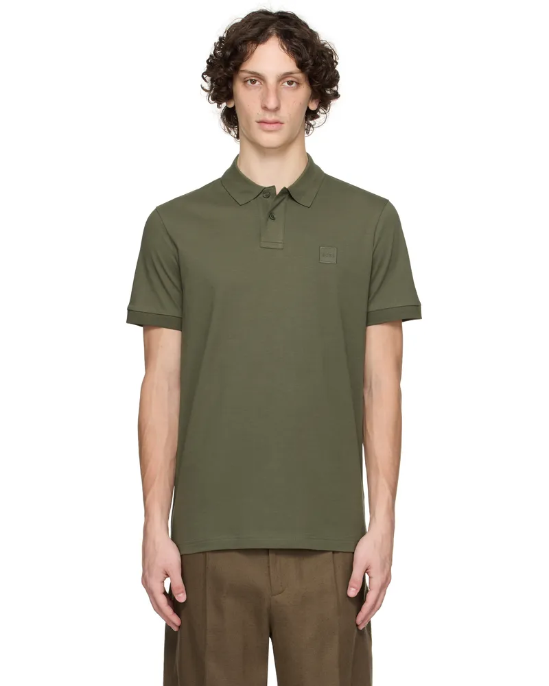 HUGO BOSS Khaki Slim-fit Stretch-Cotton Logo Patch Polo 342-open