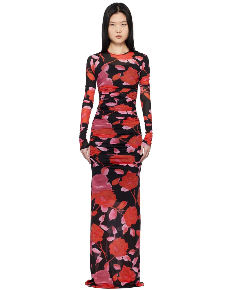 Blumarine Black & Red Floral Print Maxi Dress F9903