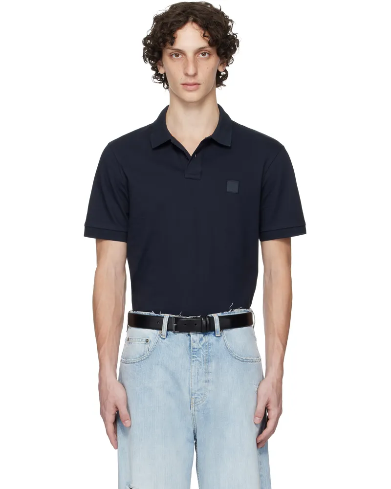 HUGO BOSS Navy Slim-Fit Stretch-Cotton Logo Patch Polo 404-dark