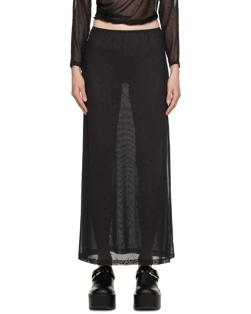 Anna Sui Black Rhinestone Maxi Skirt Black