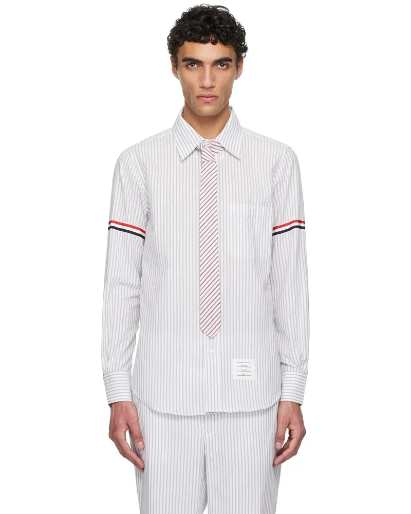 Thom Browne White & Gray Madras Cotton Armband Shirt 035