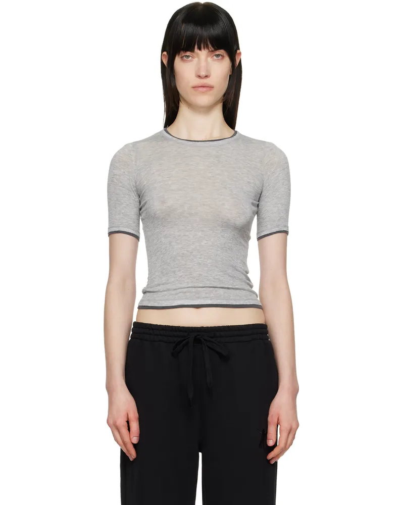 OPEN YY Gray Contrast Edge T-shirt Gray