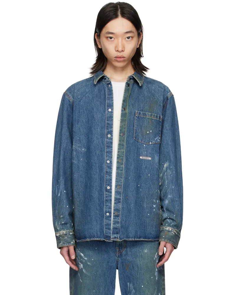 Helmut Lang Blue Painted Denim Shirt Indigo