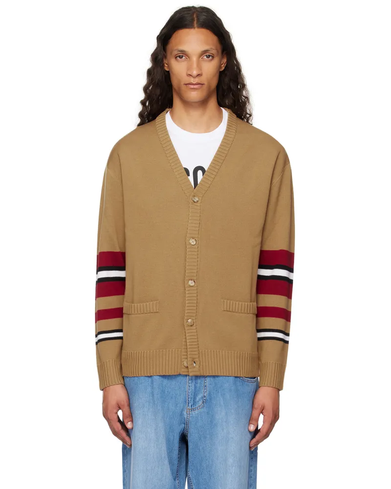 Moschino Brown Virgin Wool Striped Cardigan Multi