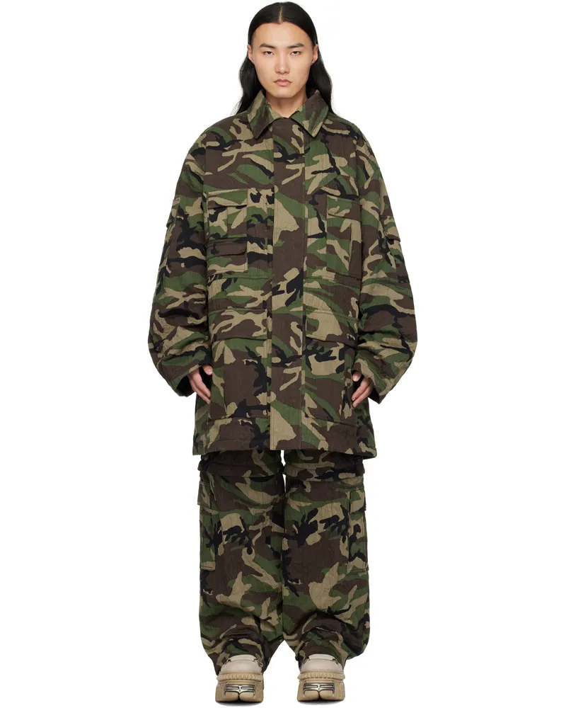 VETEMENTS Khaki Runway Metalized Wrinkled Utility Jacket Camouflage