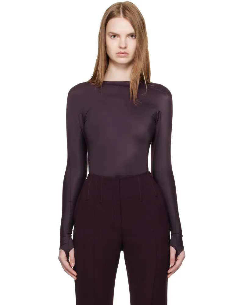 Thierry Mugler Burgundy Shoulder Logo Bodysuit 7021