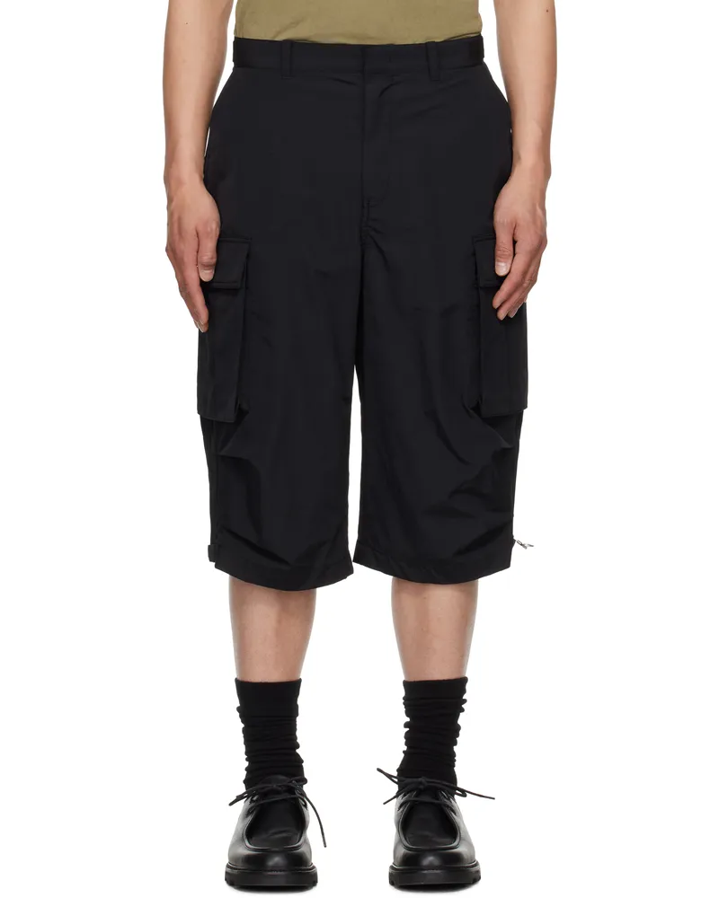 SOLID HOMME Black Nylon Twill Cargo Shorts 705b