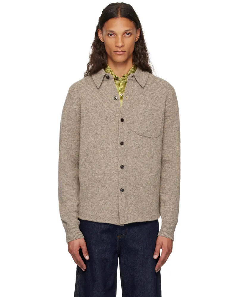 Dries van Noten Gray Spread Collar Cardigan Grey