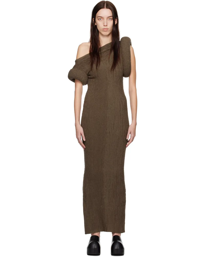 Acne Studios Brown Asymmetric Knit Maxi Dress Aa5
