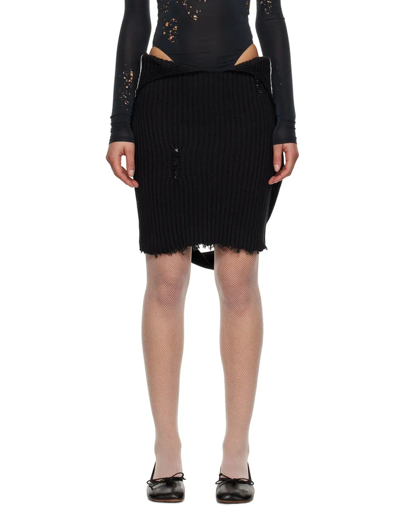Maison Margiela Black Distressed Miniskirt 855m