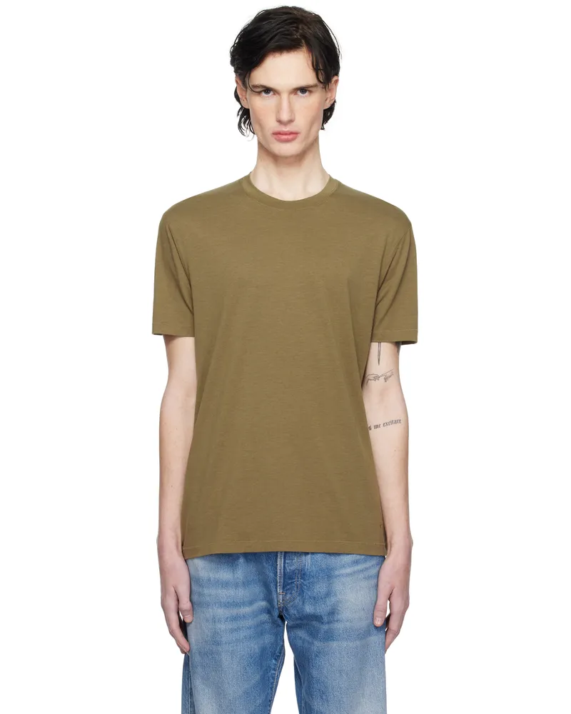 Tom Ford Khaki Lyocell Cotton Crew T-shirt Green