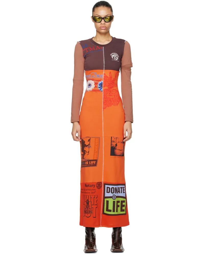 Marine Serre Brown & Orange Regenerated Maxi Dress Or52