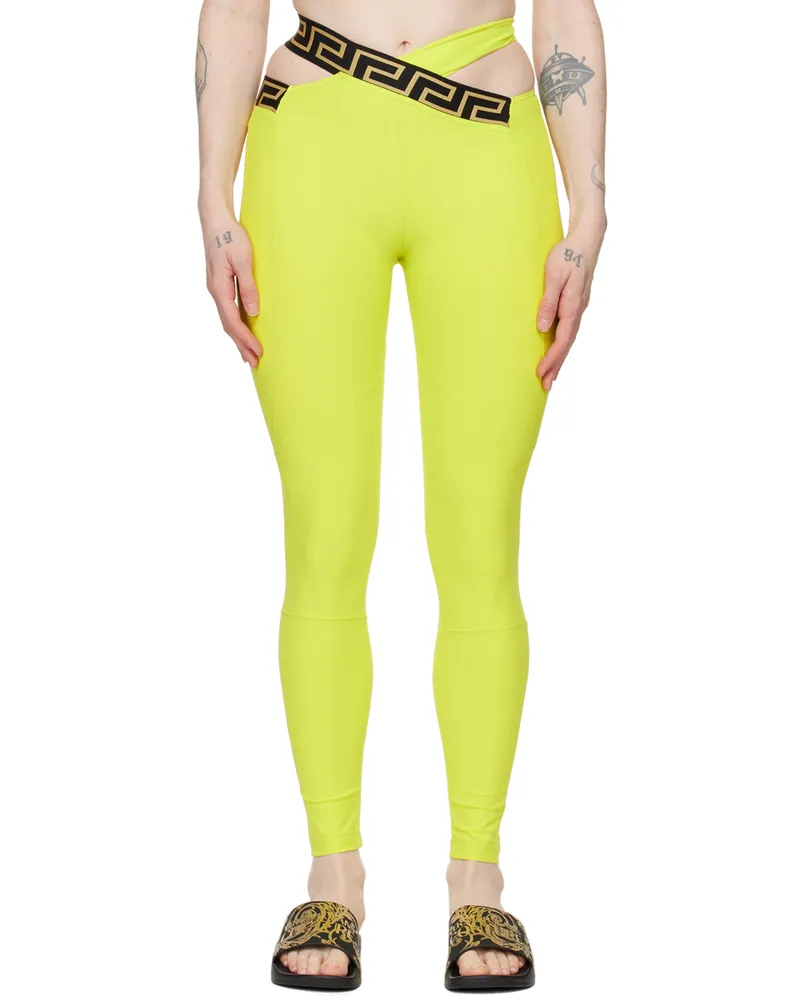 Versace Green Greca Border Leggings 2y870-mimosa+black
