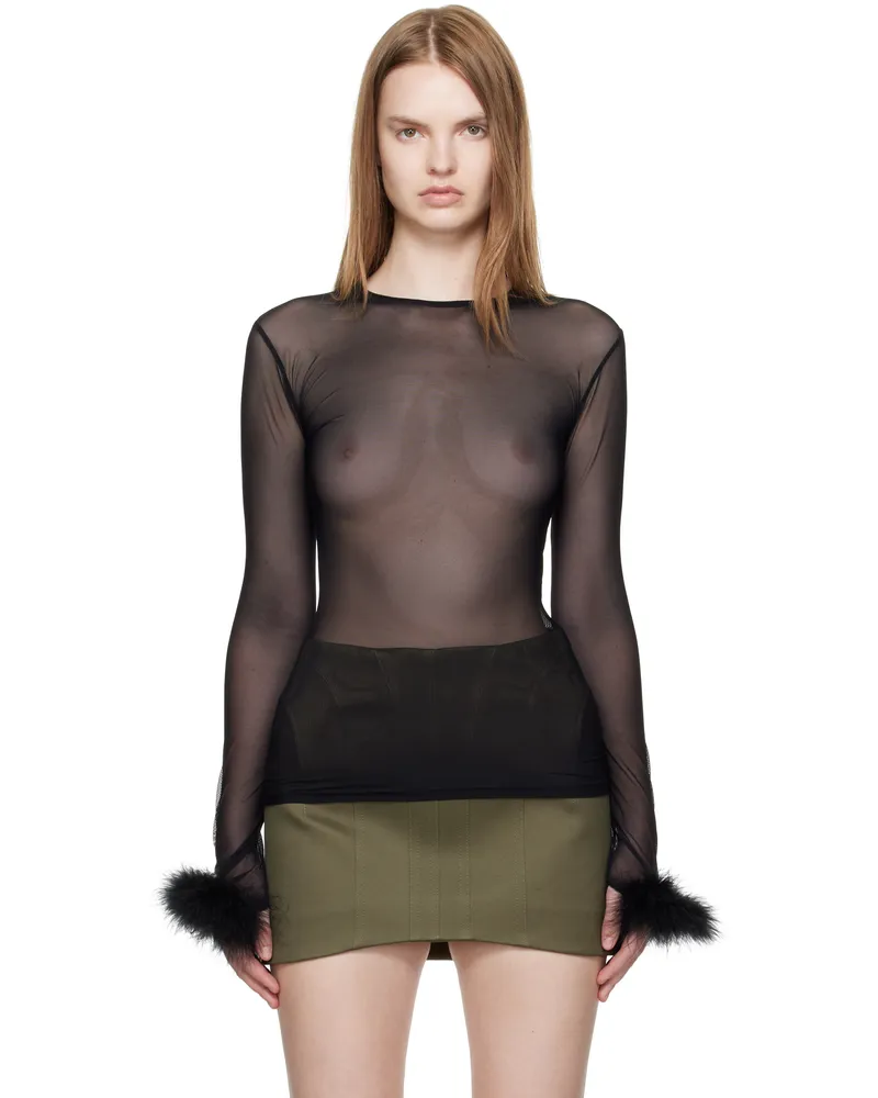 Thierry Mugler Black Marabou Mesh T-shirt 1999