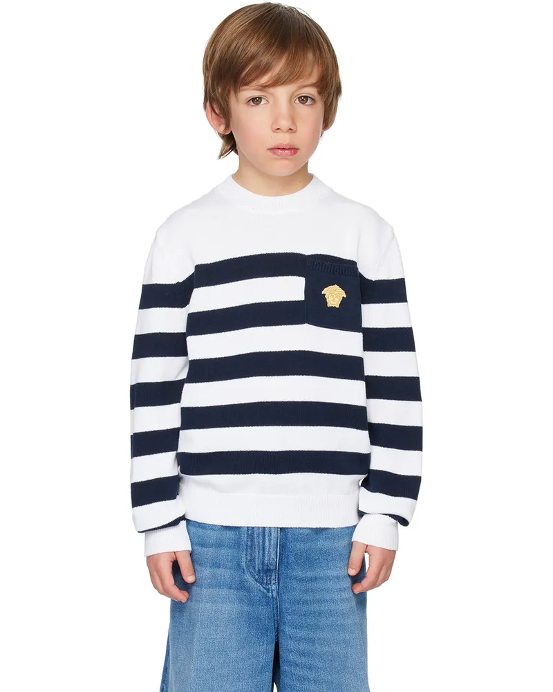 Versace Kids White & Navy Nautical Stripe Sweater Bianco+navy