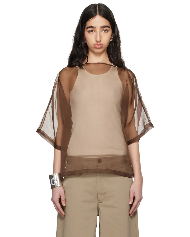 Meta Campania Collective Brown Nat See-Through Silk T-shirt Dark