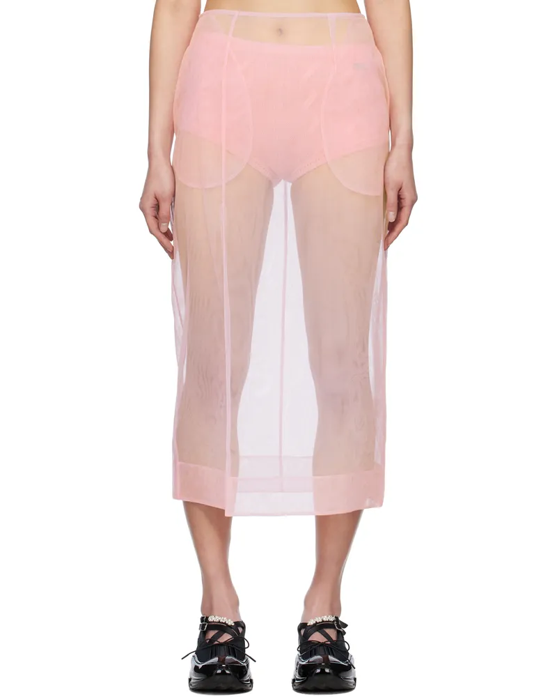 Simone Rocha Pink Sheer Slit Pencil Midi Skirt Pink