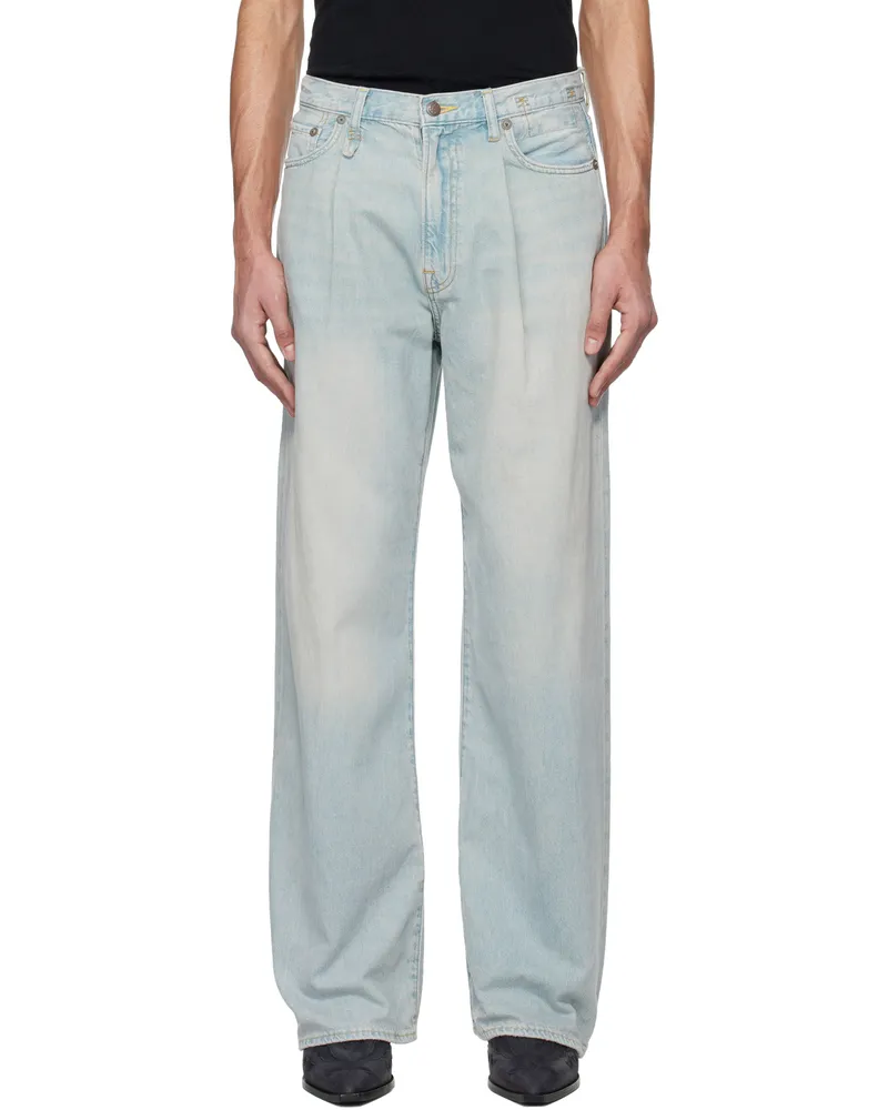R13 Blue Damon Pleated Wide Leg Jeans Lennon